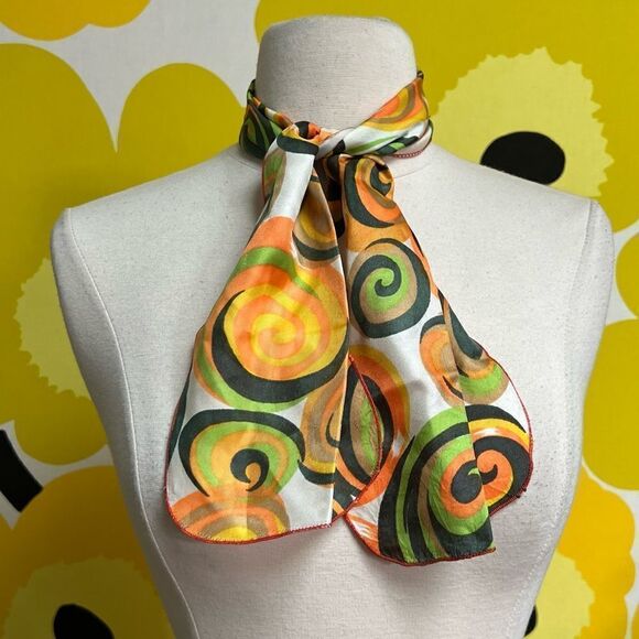 Groovy Handmade Vintage 70s Psychedelic Print Ascot Neck Scarf or Hair Scarf - Picture 1 of 4